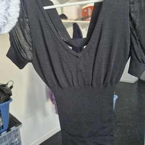 Bebe Elegant Black Shirt with Sheer Sleeves